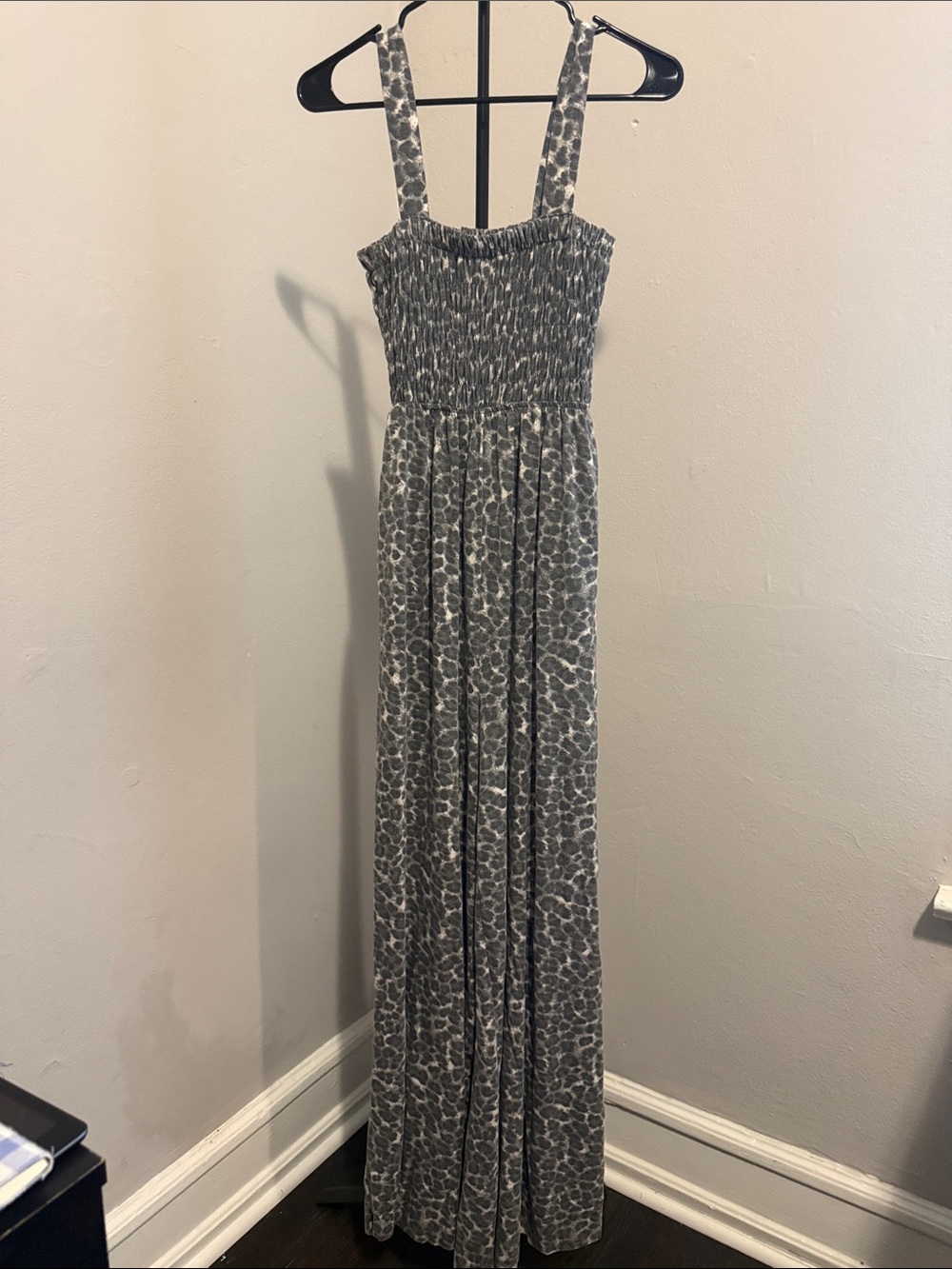 Zenana Outfitters Gray Floral Smocked Maxi Bodysuit